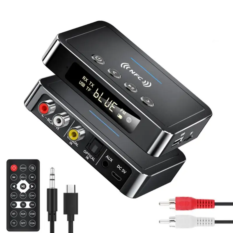 

Receiver Transmitter FM Stereo AUX 3.5mm Jack RCA Optical Wireless Handsfree Call NFC Bluetooth-compatible Audio Adapter TV