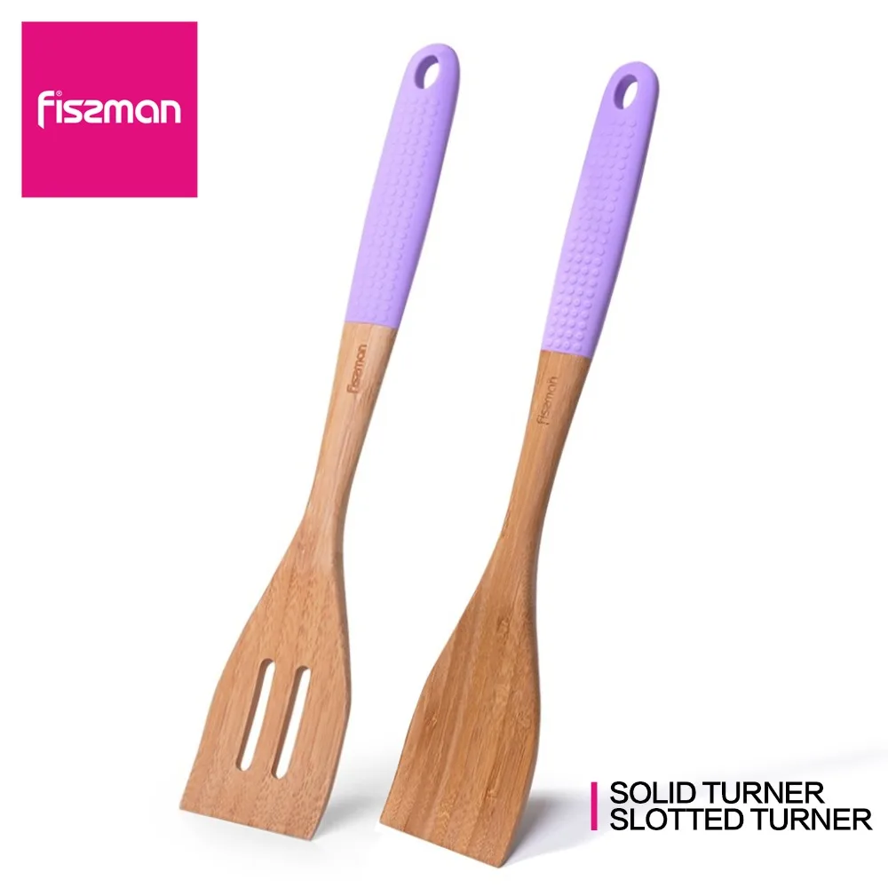 FISSMAN Bamboo Turner щелевая лопатка Твердые лопатки для вока кухонная утварь-силиконовая ручка