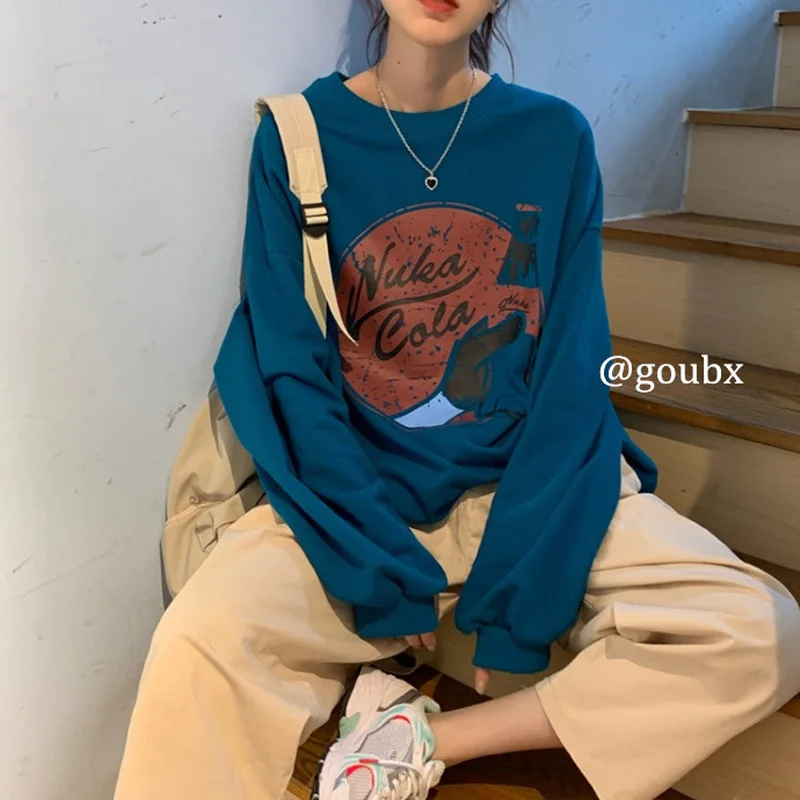 

Японский винтажный свитер без капюшона с круглым вырезом Женская тонкая свободная Модная брендовая куртка в Корейском стиле для весны и ос...