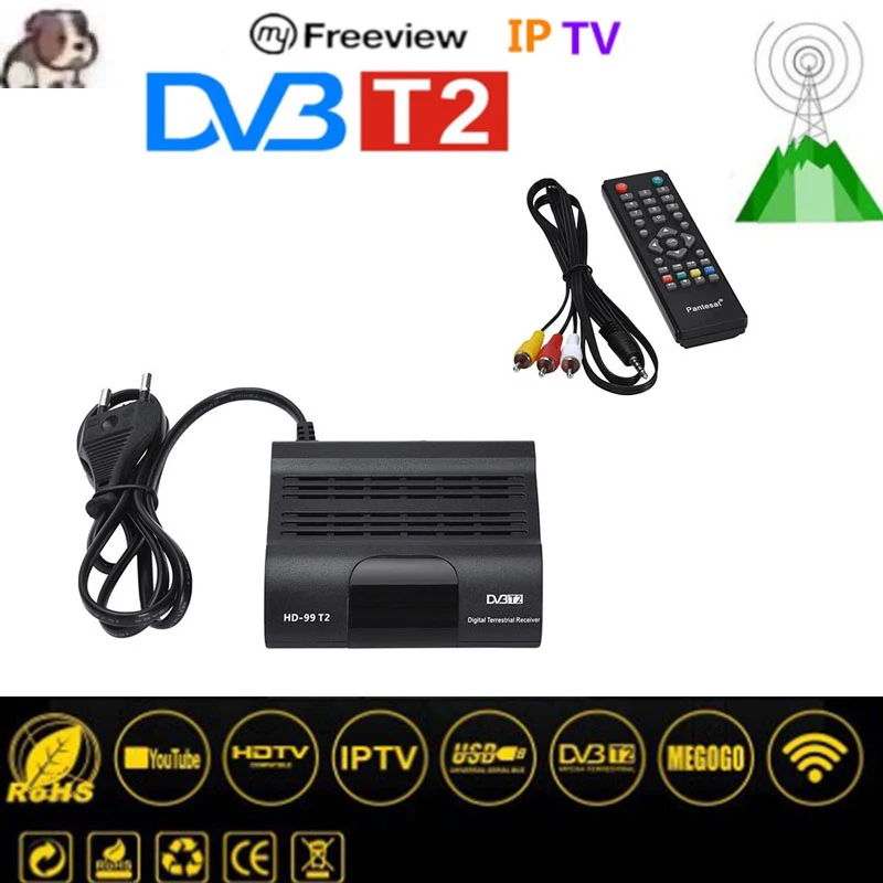 HD 1080P Pantesat HD99 FTA HEVC 265 DVB T2 цифровой ТВ тюнер H.265 приемник Full DVBT2 телеприставка Wi Fi