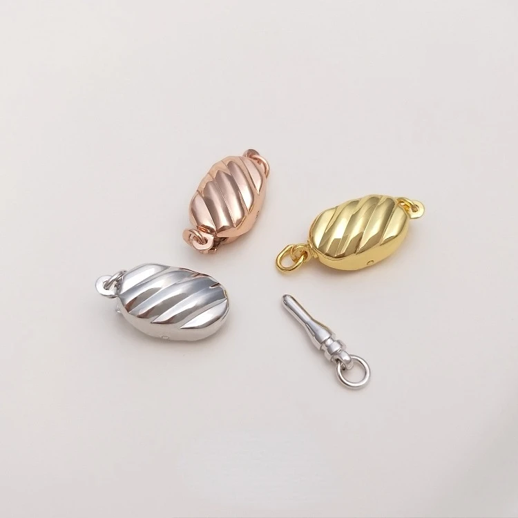 

925 Sterling Silver 18K Real Gold White Gold Pearl Buckle Striped Bowl Bean Buckle Rod Buckle Diy Necklace Accessory