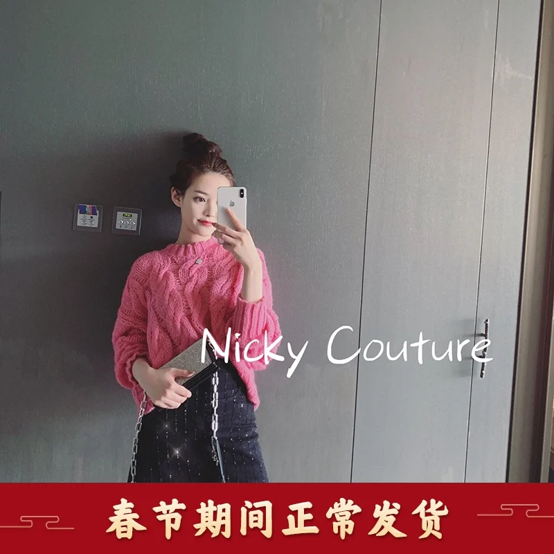 

girl tactics rose pink twist Pullover age reducing loose Korean sweater for women in autumn and winter