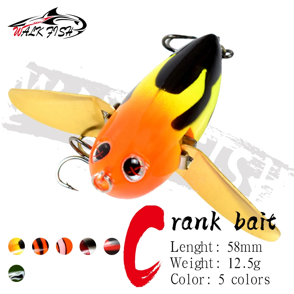 

WALK FISH 58MM 12.5G Crankbait Popper Floating Artificial Bait Metal With Blade Wings Wobbler Fishing Lure Fishing Tackle