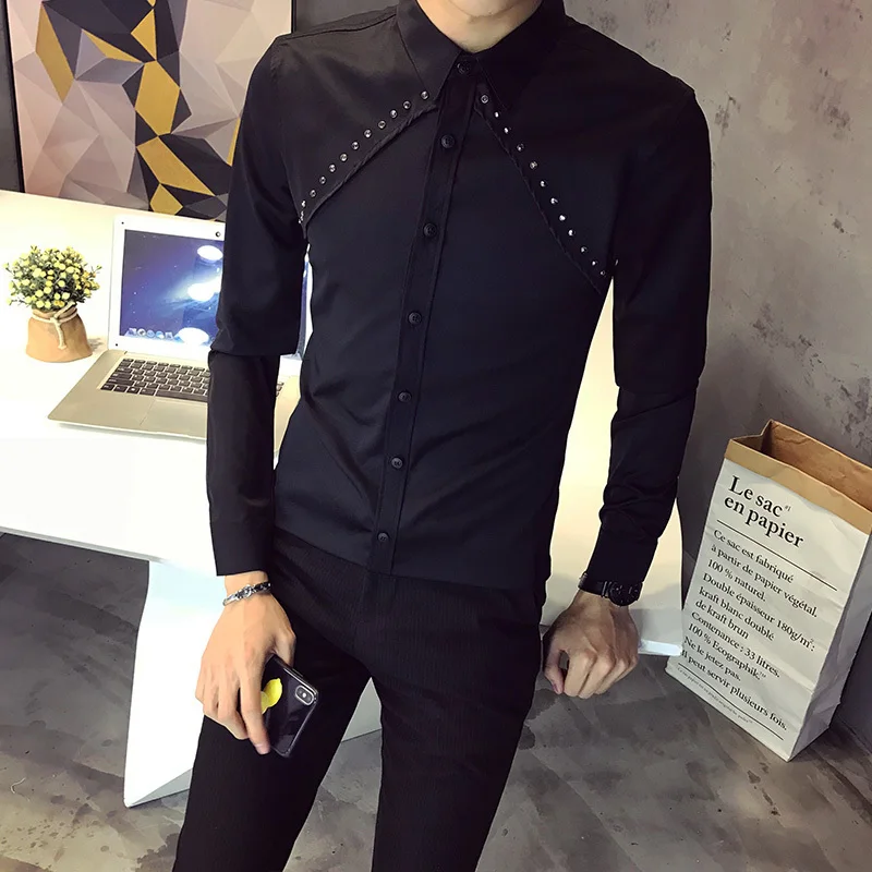 Высококачественная брендовая новая рубашка модная 2020 с заклепками длинным