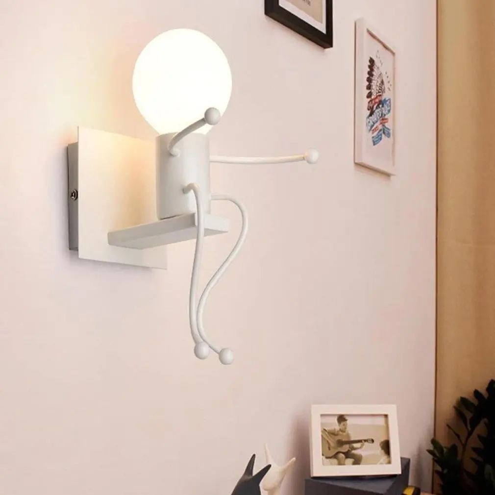 

Creative Iron Led Wall Lamp Fashion Art Bedside Lamp Cartoon Robot Wall Lamps Light Home Bedroom Decoration Without Bulb