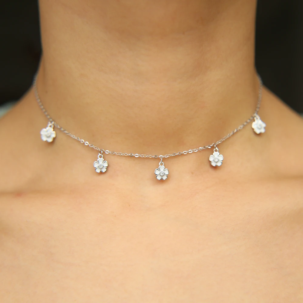 guaranteed 925 sterling silver Dainty tiny drop flower pendant charm Necklace Women lady Wedding Party Gold Silver | Украшения и