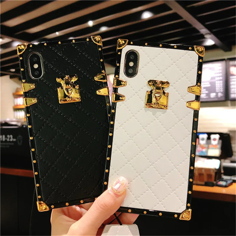 

For iPhone 12 11 Pro XS MAX X XR 6 6S 8 7 Plus Luxury Square Leather Cover For Samsung S8 S9 S10 S20 Ultra plus Note 8 9 10 PRO
