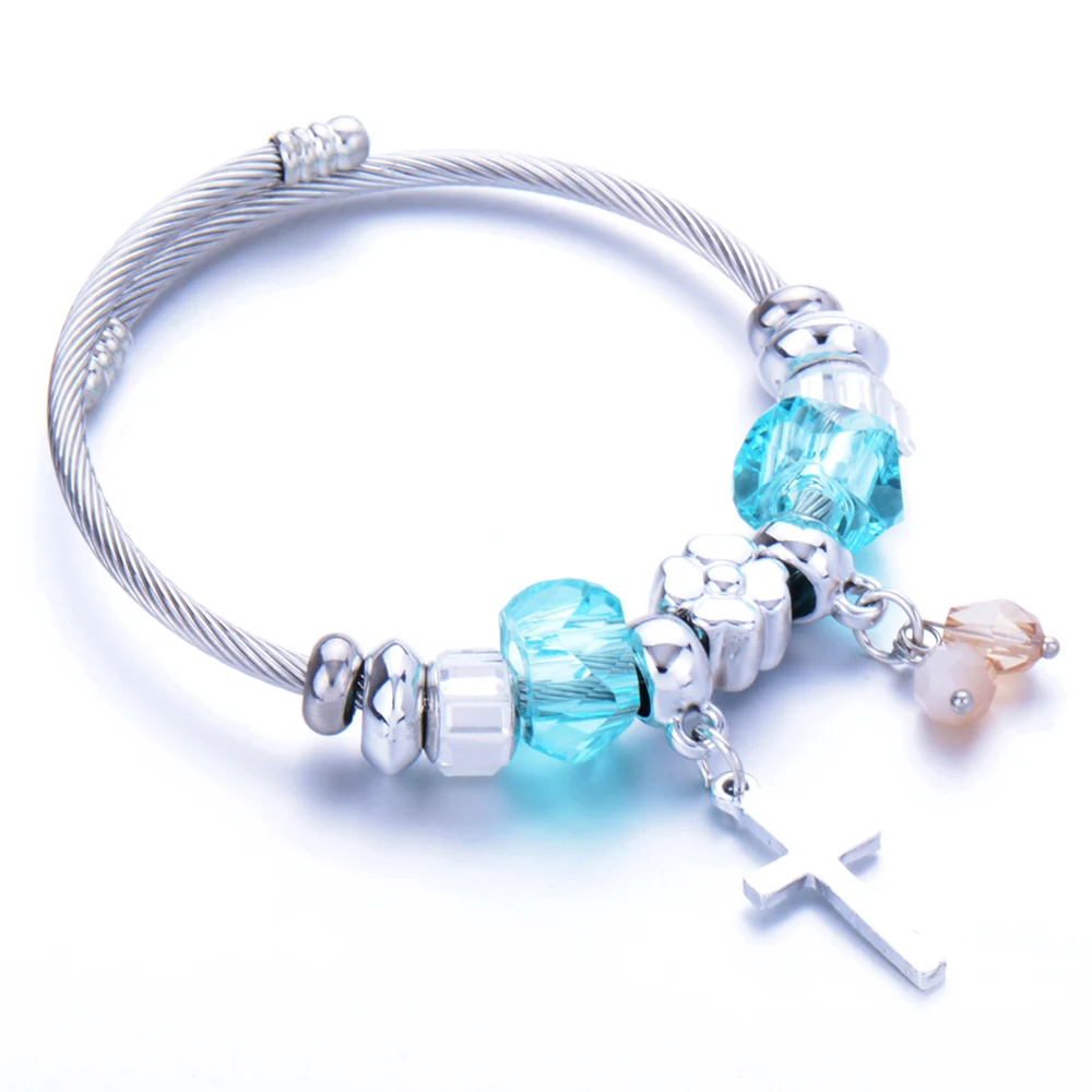 Женские браслеты из нержавеющей стали с кристаллами и крестом Проволочный