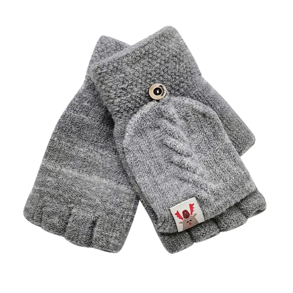 Серый Baby Winter Gloves Child Kids Girl Boys 2-8 Years Half Finger Flip Cover Gloves Boy Warm Children Mittens Knitted Gloves - Цвет: Серый