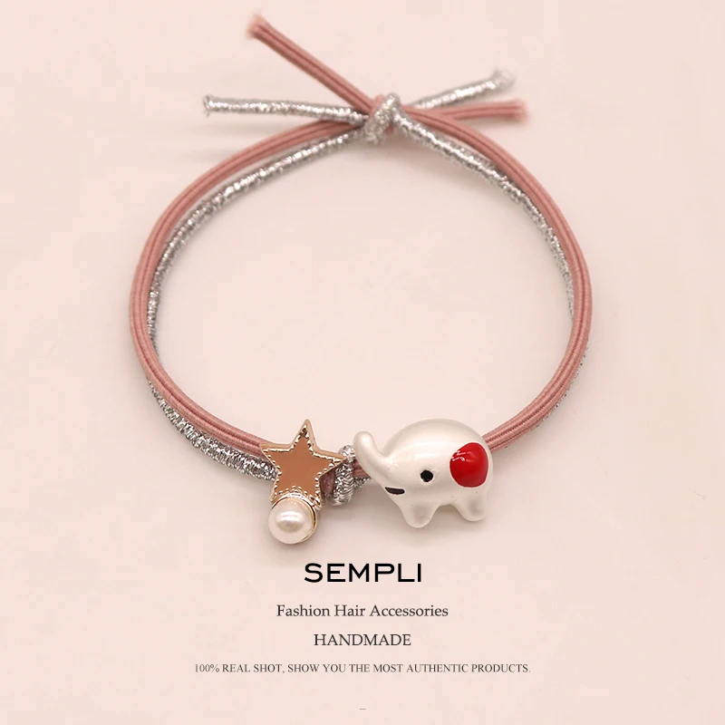 S High Metallic Line Polar Bear Rubber Bands Gold Silver Trojan Elastic Hair Bands Women Pearl Girl Hair Accessories