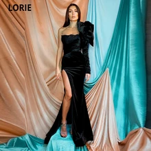 LORIE vestido de noche árabe para madre de la novia, vestido de fiesta de terciopelo con un hombro con flores, sirena, Sexy, talla grande, 2021 (2)