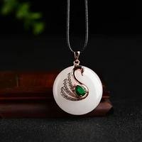 natural white jade hand carved safe buckle pendant fashion boutique jewelry for men and women 925 silver inlaid swan necklace