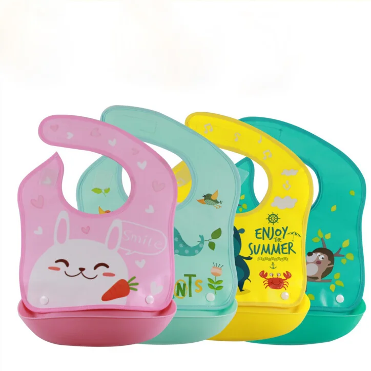 

Baby Commonly Used Waterproof Silicone Bib Feeding Food Catcher Newborn Cartoon Aprons Adjustable Baby Bibs Cloths Bandana Bibs