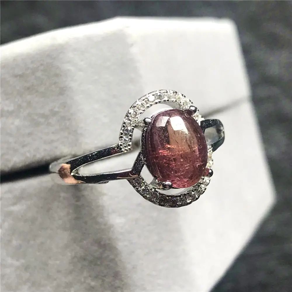 Женское кольцо с натуральным розовым турмалином 9 х7 мм|Кольца| |