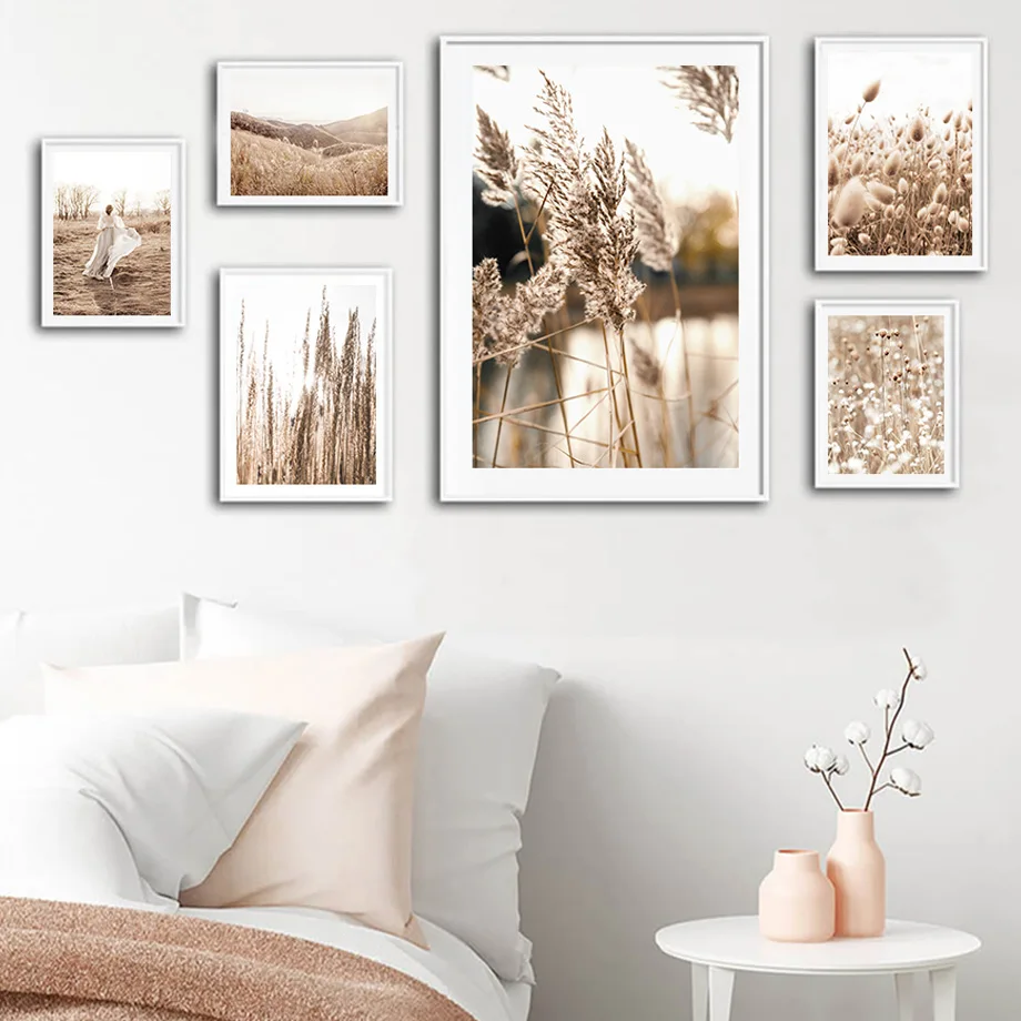 Настенная картина бежевая пляжная трава Сладкая трость песок лиса настенная