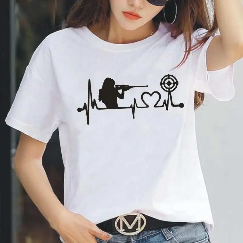 Футболка женская с принтом мишени и сердечного ритма коротким рукавом|Футболки| |