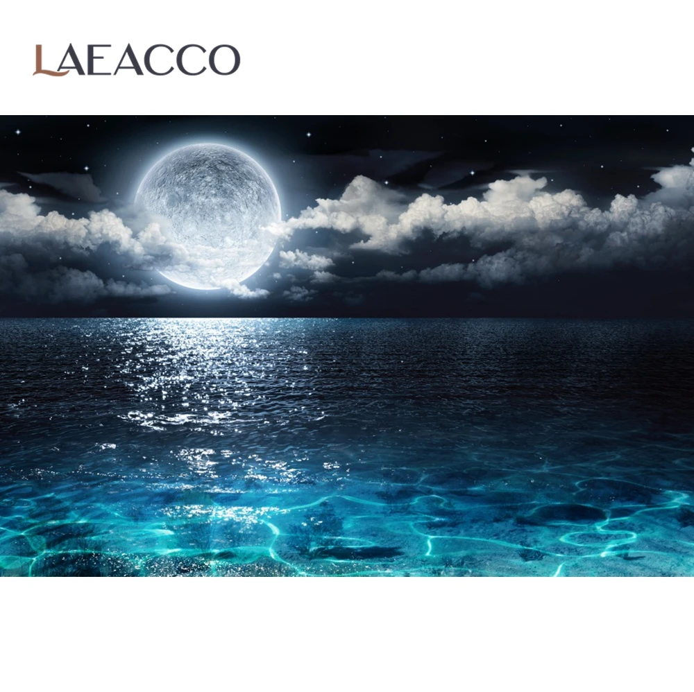 Фотофон Laeacco Moon Cloudy Dark Black Sea Surface детский Ночной пейзаж для фотостудии|photographic