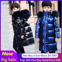russian winter coats 2021 new brand hooded big fur collar winter jackets parkas for teenagers boys thick long coat kids clothes