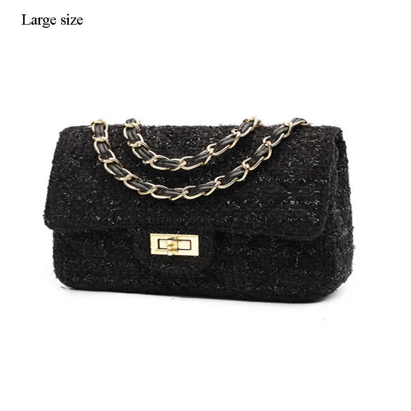 Black-Large Зима, новая брендовая сумка, дизайнерская сумка для женщин, высокое качество, шерстяная сумка, Золотая цепочка, сумка через плечо, сумки-мессенджеры - Цвет: Black-Large