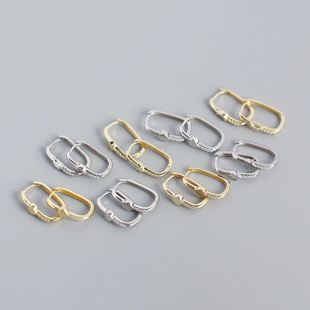 

CCFJOYAS 4/8 Pairs/Set 925 Sterling Silver Star/Moon/Heart/Round Oval Hoop Earrings for Women Simple European Earrings Set