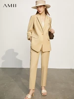 amii minimalism spring new womens suit offical lady solid lapel blazer women causal high waist suit pants 12130081