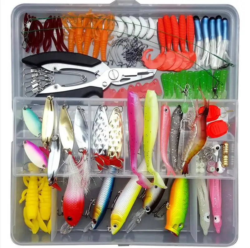 142pcs 205/206/207 шт. рыболовные приманки комплект смешанные приманки Minnow Ложка Приманка Мягкая приманка рыболовные аксессуары в коробке искусственная приманка песка B226 - Цвет: 142pcs