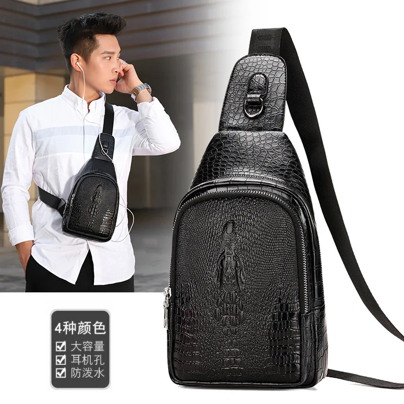 Мужская нагрудная сумка из искусственной кожи с тиснением водостойкая косая на