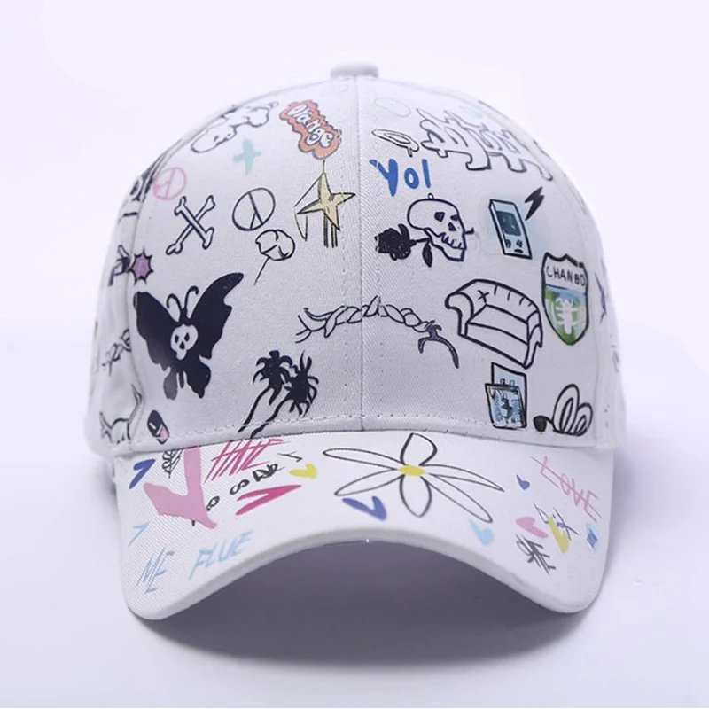 

New Summer Hats Gorra Adjustable Printing Graffiti All-matching Baseball Caps Fashion Long Lacing Hats For Women Snapback Cap