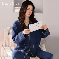 autumn new ladies pajamas set womens sleepwear suits femme cotton pyjamas turn down collar female casual homewear soft lingerie