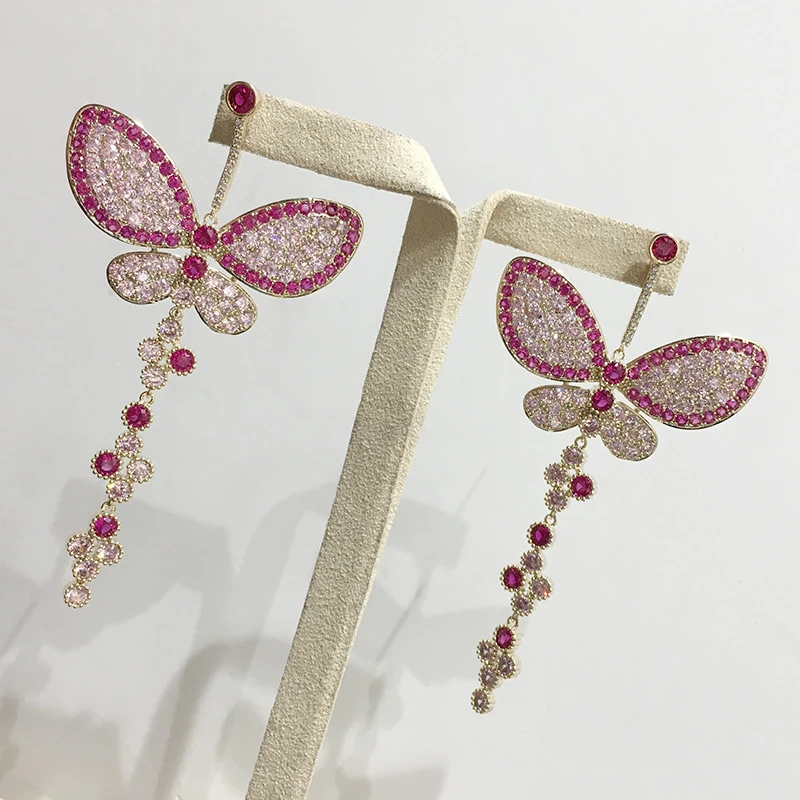 Красивые серьги подвески в виде бабочки дизайнерские роскошные женские из