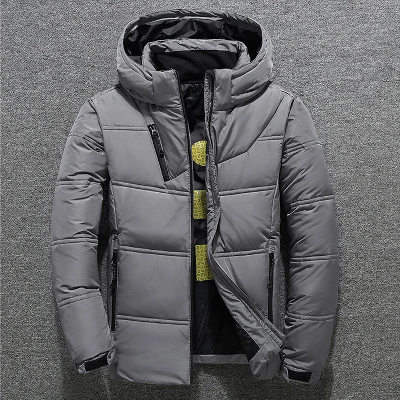 light gray Зимняя куртка для мужчин, теплый толстый пуховик, зимняя парка, Мужская теплая верхняя одежда, Doudoune homme, Сверхлегкий пуховик на белом утином пуху, мужская куртка - Цвет: light gray