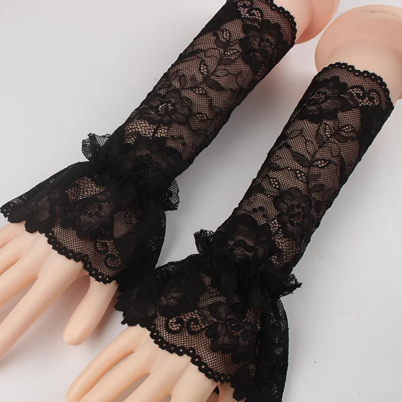 

2020 Fashion Sunscreen Summer Lace Gloves Elastic Sleeve Arm Sleeve Long Fingerless Mittens Covered Wrist Driving Gloves Women