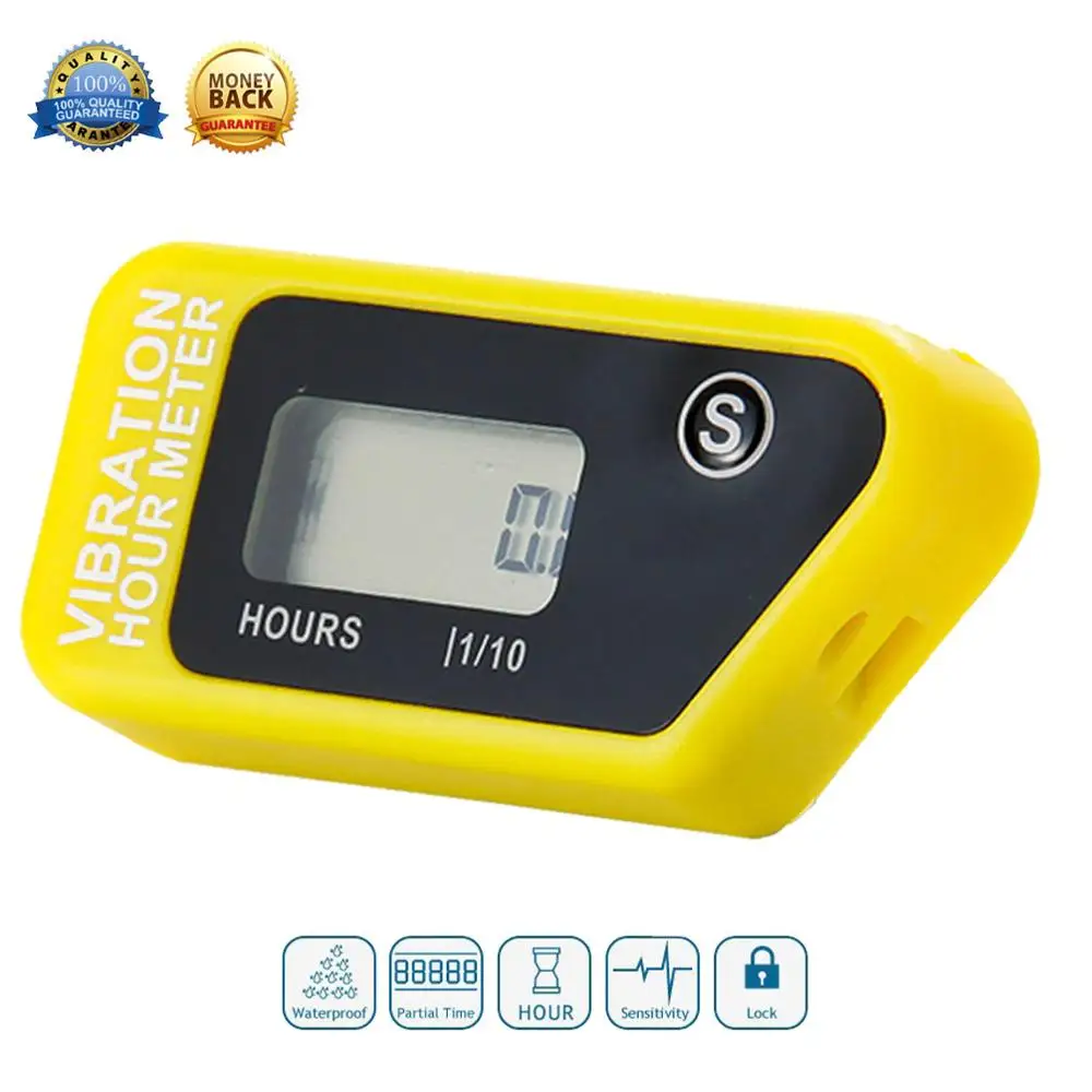 YELLOW RL-HM016B синий цифровой беспроводной вибрирующий счетчик времени сбрасываемый счетчик для мотоцикла ATV Dirt Bike газонокосилка оборудование - Цвет: YELLOW