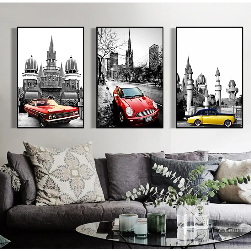 Городской уличный пейзаж желтая телефонная будка зонт автобус холст