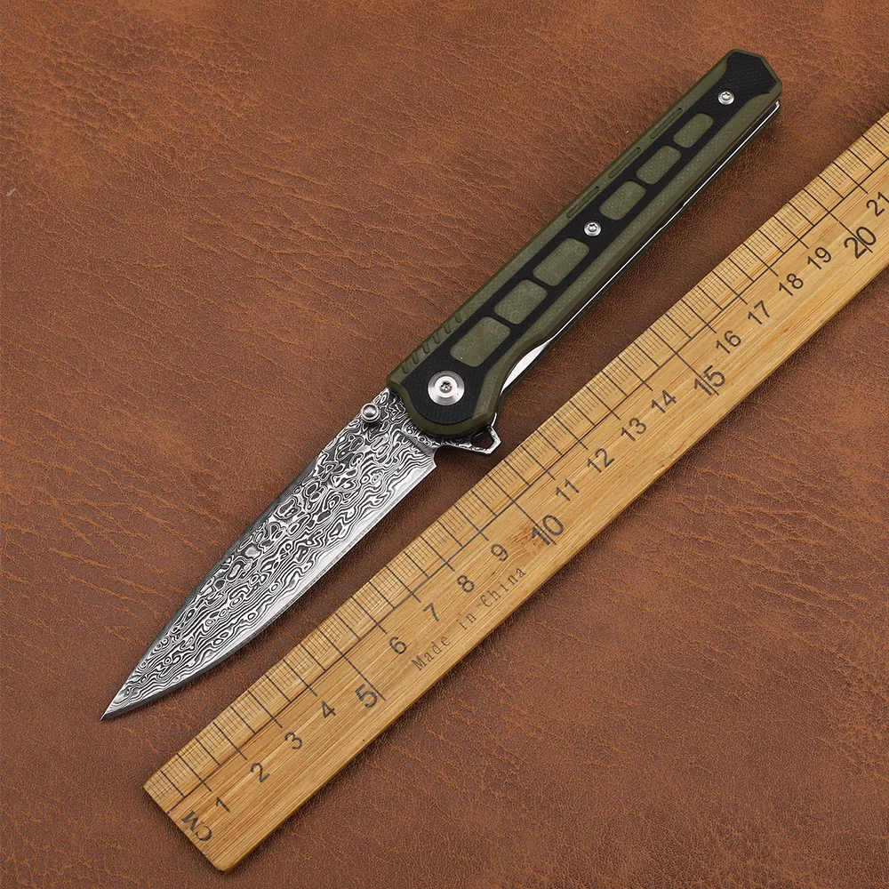 

Damascus Steel G10 Handle Fruit Folding Tactical Multifunctional Sharp Outdoor Camping Hunting Self-Defense EDC Tool Knife