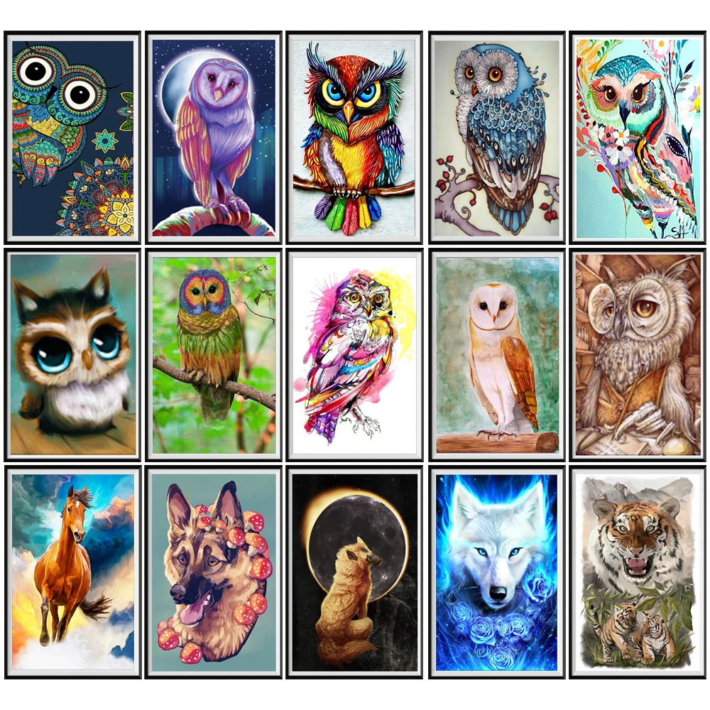 

Алмазная живопись с совой 5D, вышивка с животными, кот, тигр, лошадь, картина, вышивка крестиком своими руками, искусственная живопись, украше...