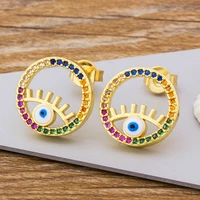 aibef hot sale round evil eye copper rainbow cz stud earrings gold crystal earrings wedding engagement party gift for women