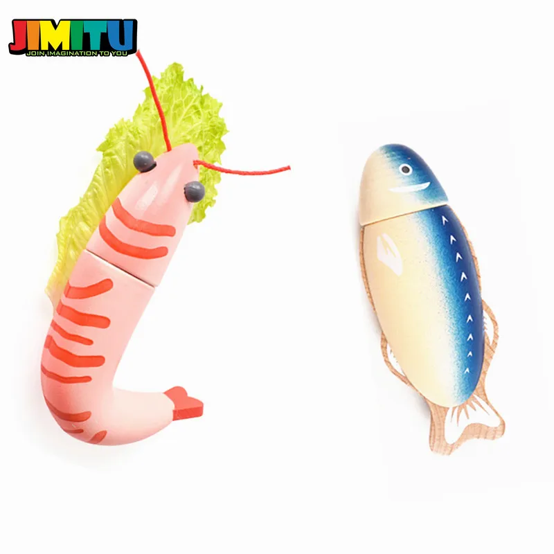 JIMITU Детские деревянные игрушки притворяться играть магнитные морепродукты рыба