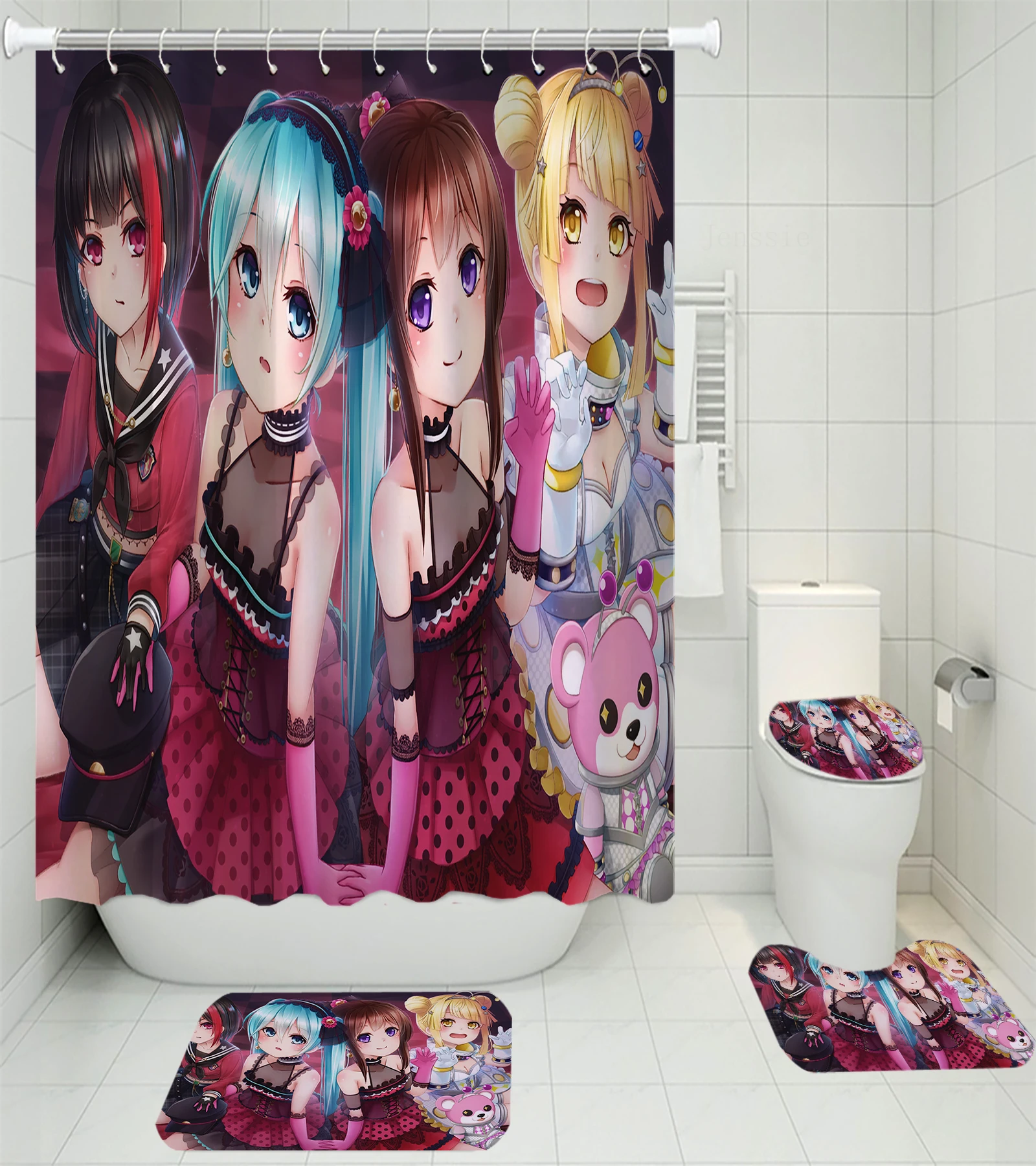 4 предмета в комплекте Япония Аниме душевые наборы штор ковра туалетный коврик