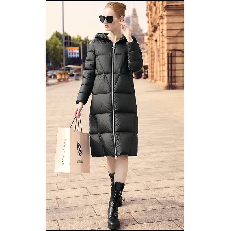 Женский пуховик с гусиным пухом длинная теплая куртка в Корейском стиле 90% белого