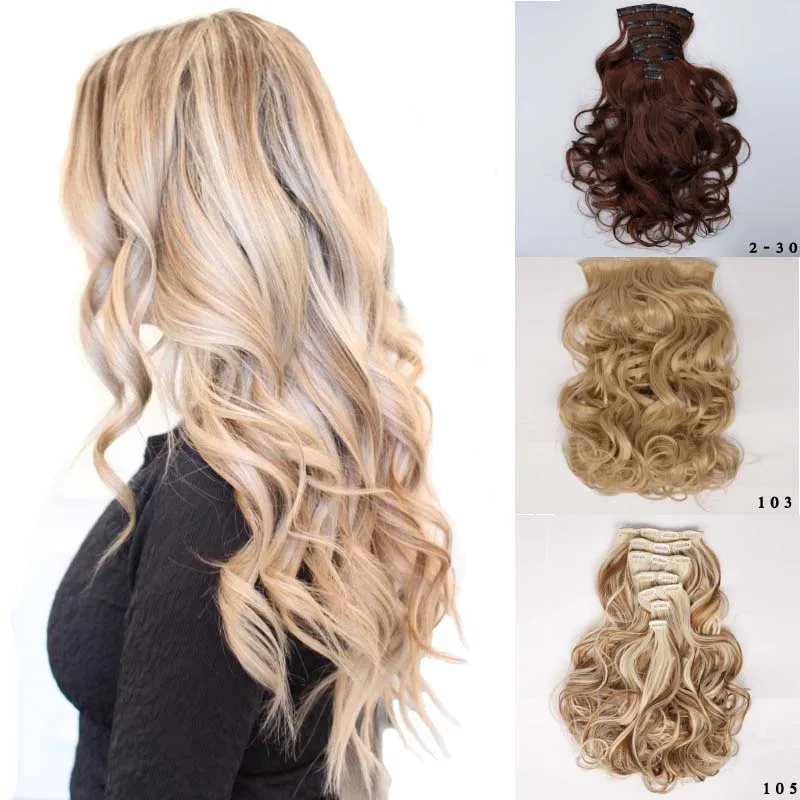 16 клипсов 61 см длинные волнистые синтетические волосы для наращивания 140 г