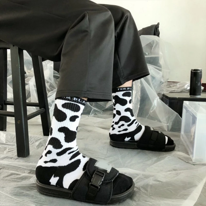 

Korean Style Women Milk Cow Print Crew Socks Japanese Harajuku Funny Pattern Casual Streetwear Skateboard Sporty Hosiery