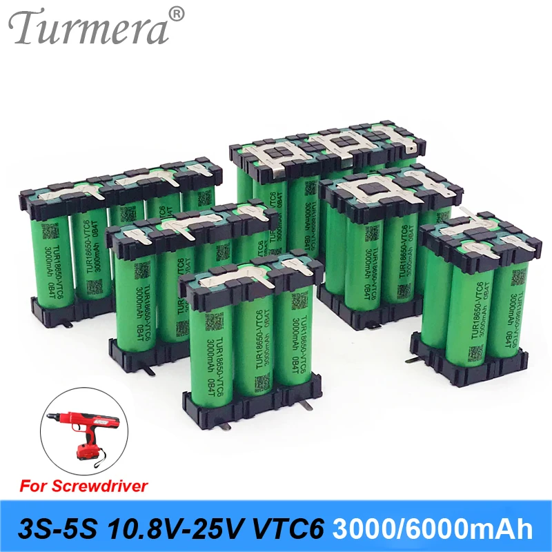 Turmera VTC6 Батарея 3000 мА/ч, 30A Батарея TUR18650-VTC6 3S 12,6 V 4S 16,8 V 5S 21 с v-образным вырезом держатель для детей возрастом от 12V 18V отвертка батареи Применение