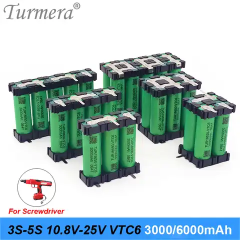 Аккумулятор Turmera VTC6 3000 мА · ч, 30 А, аккумулятор TUR18650-VTC6 3S 12,6 в 4S 16,8 в 5S 21 в, дополнительный держатель для аккумуляторов 12 в 18 в, для шуруповерта