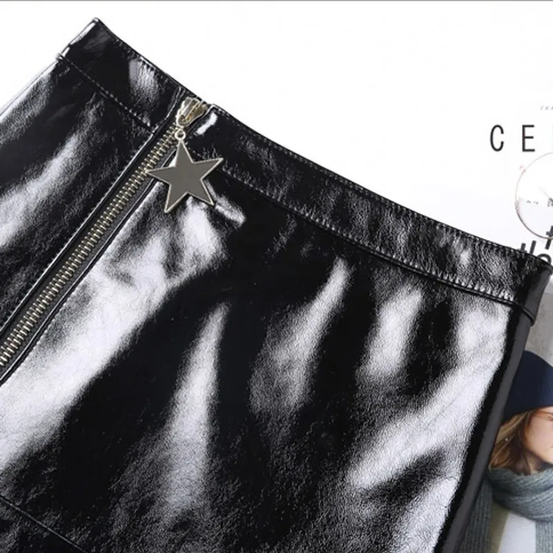 2020 New Autumn Winter Womens Skirts High Quality Patent Leather Wrap Skirt Female Waist A-Line Plus Size S-3XL | Женская одежда