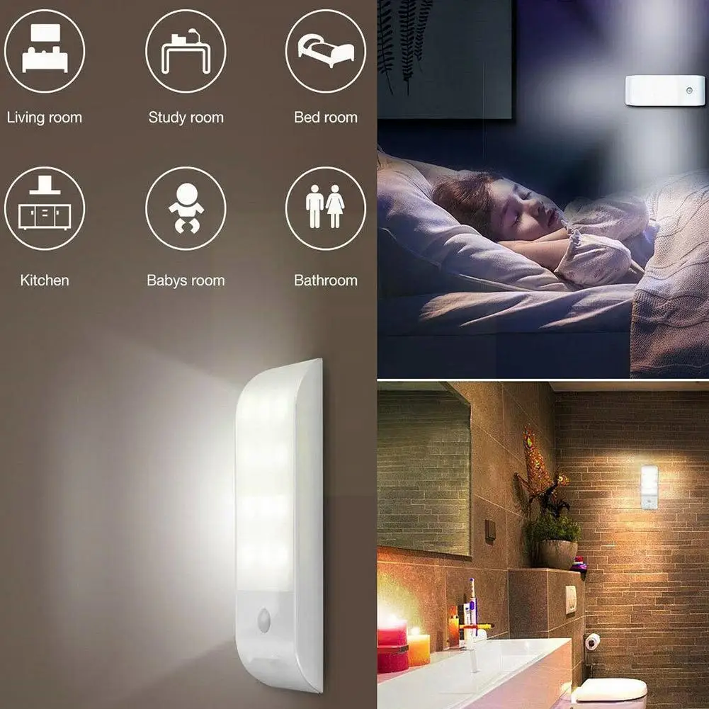 

12 LED Rechargeable Motion Sensor Cabinet Lights With Charging USB Night Light Cable Lamp Cabinet T6W0