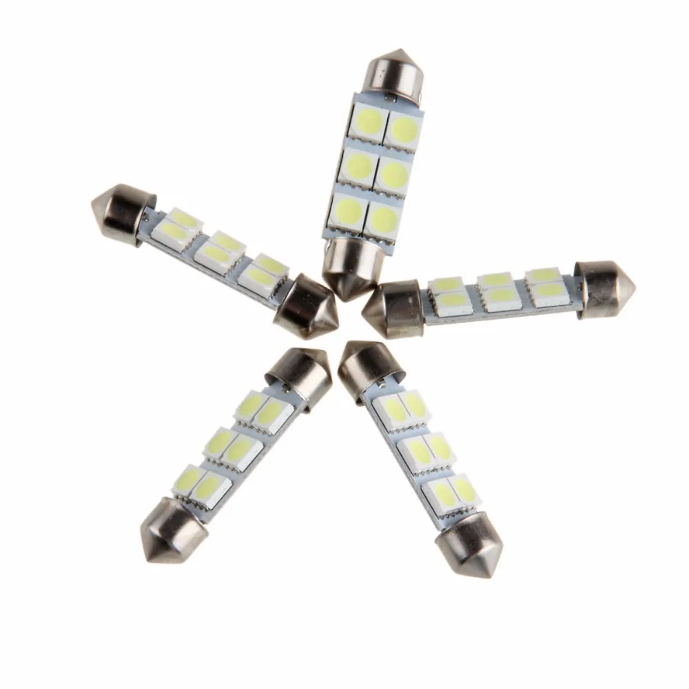 5 шт. 41 мм 6 SMD 5050 автомобильный Стайлинг Белый светодиодный купол с фестонами