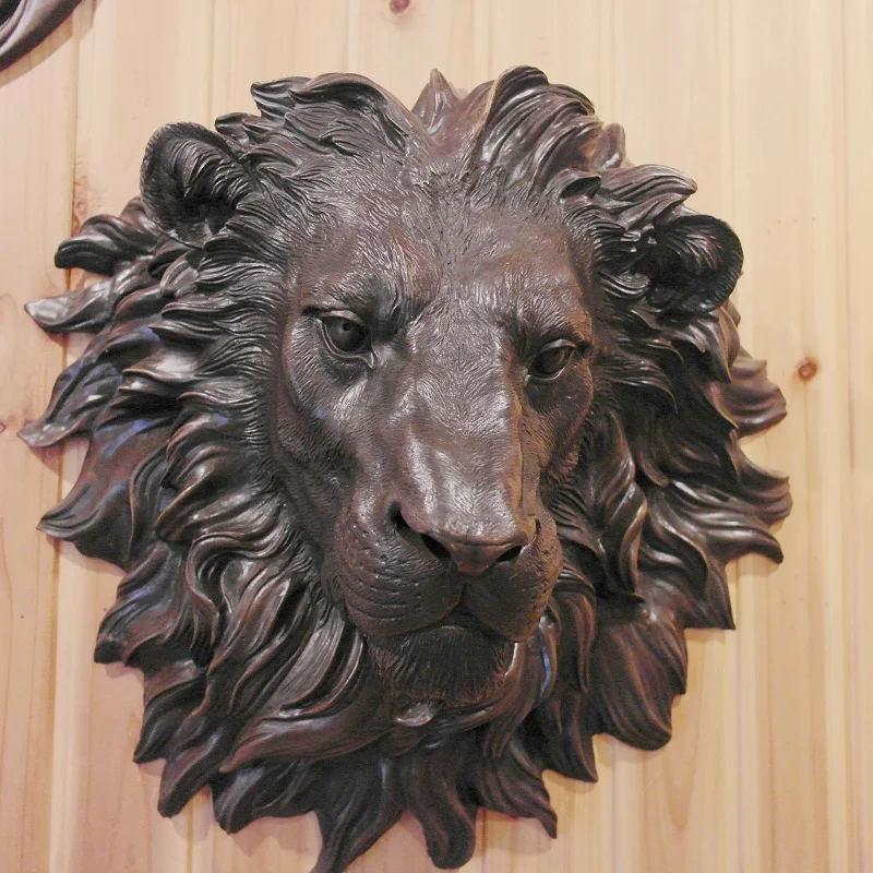 

43cm Western Art Pure bronze sculpture casting fierce beast of prey lion king head Statue Lost Wax