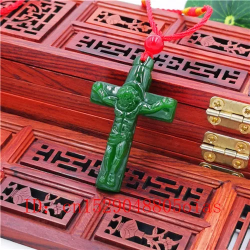 Натуральный зеленый китайский нефритовый крест подвеска ожерелье