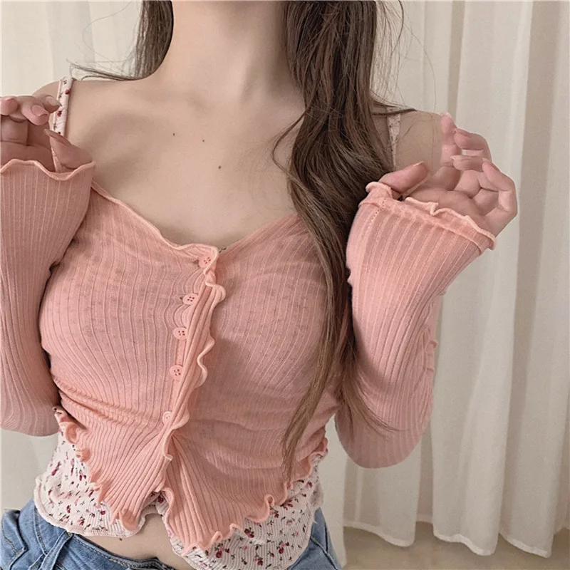 

XUXI Women Tight Pink Long Sleeve Top, Spring And Summer Knitted Top, Bottom, Brand New White, Sexy Green T-shirt, 2021 E930